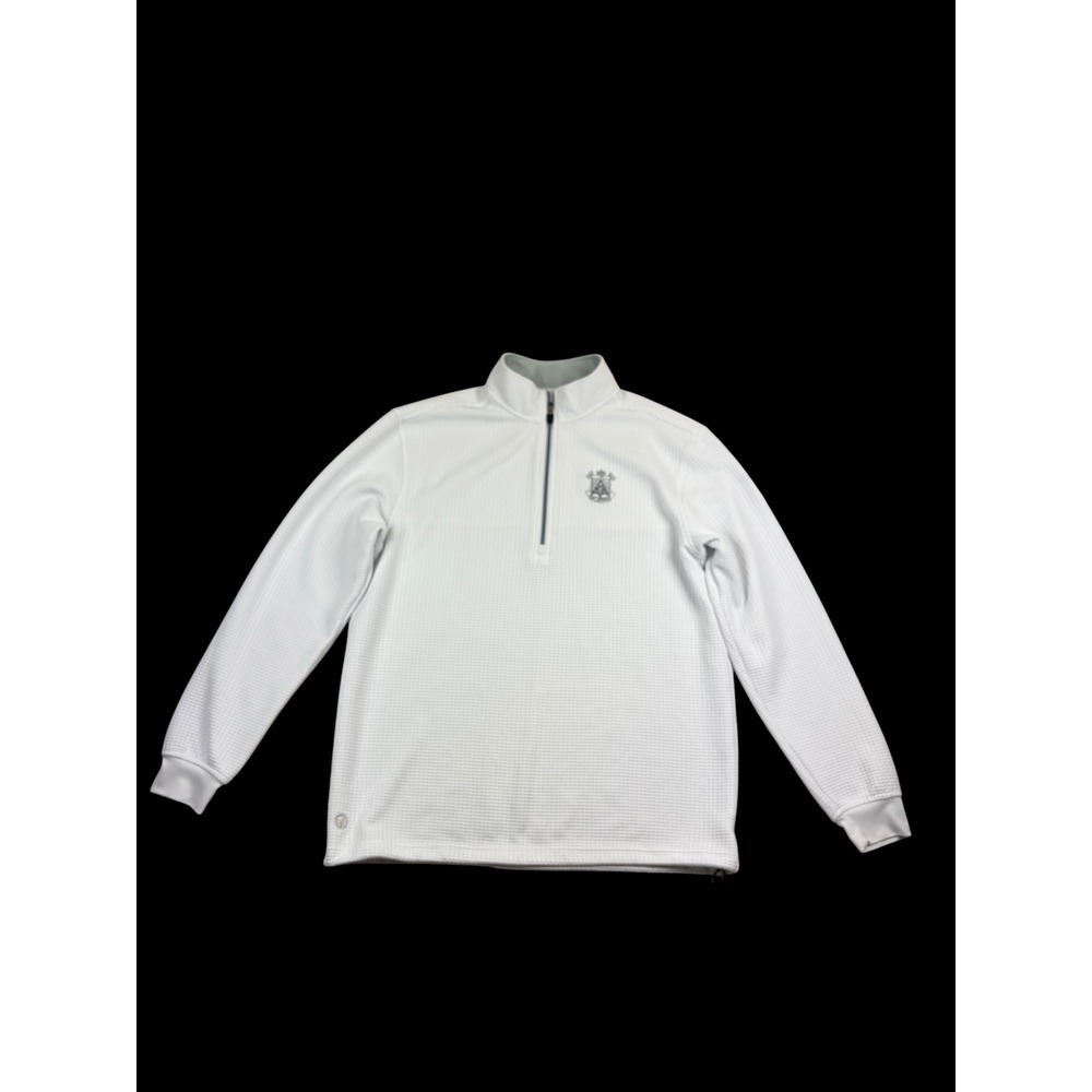 Straight Down Mens White Waffle Knit Quarter Zip Golf Pullover Big Spring Large
